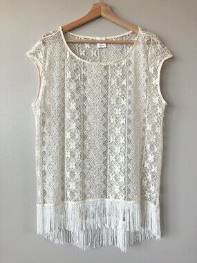 Ella Moss lace fringe top cream large